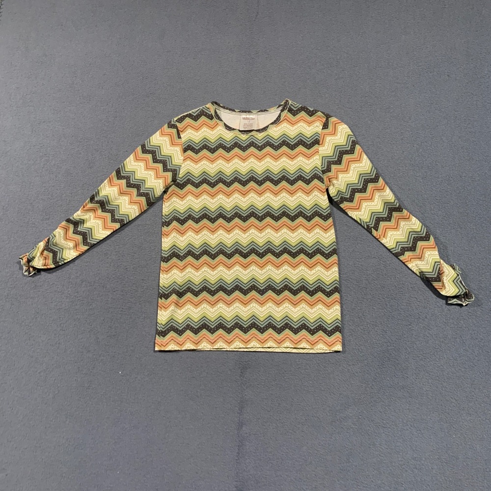 Matilda Jane Field Trip Alex Tee Girls Size 12 Long Sleeve Chevron Ruched Sleeve